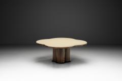 Travertine and Wood Coffee Table France 1970s - 4391538