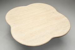 Travertine and Wood Coffee Table France 1970s - 4391541