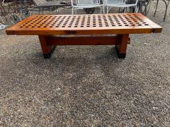 Trestle Base Coffee Table Oak with Vintage Ship Grate Top - 4519161