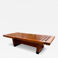 Trestle Base Coffee Table Oak with Vintage Ship Grate Top - 4521934