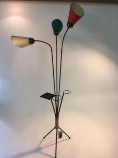 Tri Color 1950s Italian Modernist Black Iron Brass and Rope Tripod Floor Lamp - 419878