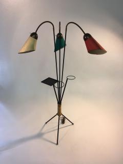 Tri Color 1950s Italian Modernist Black Iron Brass and Rope Tripod Floor Lamp - 419879