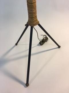 Tri Color 1950s Italian Modernist Black Iron Brass and Rope Tripod Floor Lamp - 419880