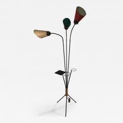 Tri Color 1950s Italian Modernist Black Iron Brass and Rope Tripod Floor Lamp - 423803