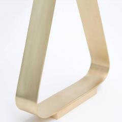 Triangular Brass Table Lamp with Red Linen Lampshade - 979312