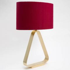 Triangular Brass Table Lamp with Red Linen Lampshade - 979313