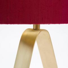 Triangular Brass Table Lamp with Red Linen Lampshade - 979314