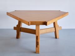 Triangular French Modern Dining Table in Solid Oak Wood France 1960s - 3285701