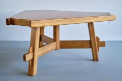 Triangular French Modern Dining Table in Solid Oak Wood France 1960s - 3285706