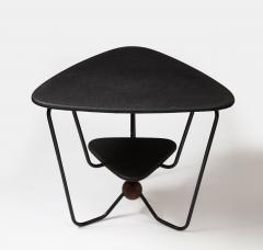 Triangular Steel Walnut and Textile Side Table Italy c 1960 - 3434735