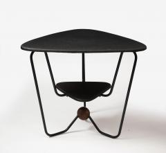 Triangular Steel Walnut and Textile Side Table Italy c 1960 - 3434736