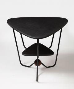 Triangular Steel Walnut and Textile Side Table Italy c 1960 - 3434737