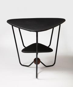 Triangular Steel Walnut and Textile Side Table Italy c 1960 - 3434738