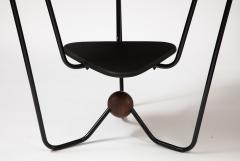 Triangular Steel Walnut and Textile Side Table Italy c 1960 - 3434739