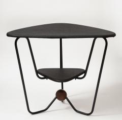 Triangular Steel Walnut and Textile Side Table Italy c 1960 - 3434741