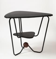 Triangular Steel Walnut and Textile Side Table Italy c 1960 - 3434744
