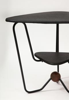 Triangular Steel Walnut and Textile Side Table Italy c 1960 - 3434745