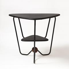 Triangular Steel Walnut and Textile Side Table Italy c 1960 - 3434746