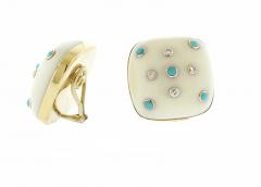 Trianon 14kt Gold Turquoise and Diamond Clip on Earrings - 4148228