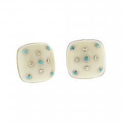 Trianon 14kt Gold Turquoise and Diamond Clip on Earrings - 4148582