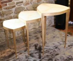 Trifolium set of three pedestal tables in gold leaf on steel and parchment - 917191