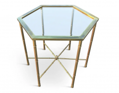 Trio 3 Solid Brass Faux Bamboo Mastercraft Hexagonal Side Tables Mid Century - 2851640