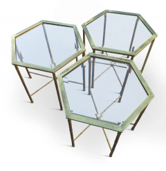 Trio 3 Solid Brass Faux Bamboo Mastercraft Hexagonal Side Tables Mid Century - 2851699