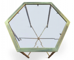 Trio 3 Solid Brass Faux Bamboo Mastercraft Hexagonal Side Tables Mid Century - 2851700