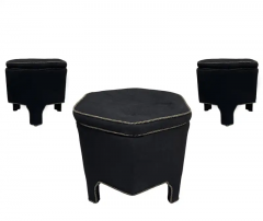 Trio of Mid Century Modern Upholstered Stools or Benches in Hexagonal Form - 2537335