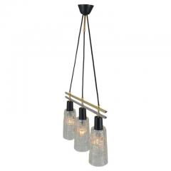 Triple Light Chandelier in Brass Chrome and Clear Glass 1960s - 3070297