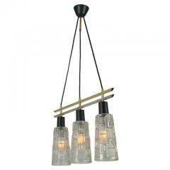 Triple Light Chandelier in Brass Chrome and Clear Glass 1960s - 3070343
