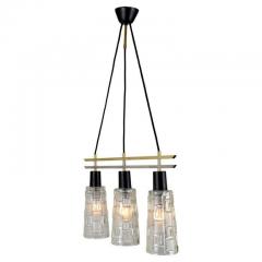 Triple Light Chandelier in Brass Chrome and Clear Glass 1960s - 3070367