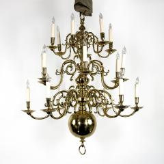 Triple Tier 18 Light Dutch Brass Baroque Style Chandelier Circa 1880 - 3593556