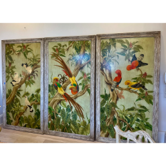 Triptych Paintings of Tropical Birds Parrots - 4014072