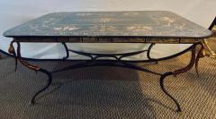 Trouvailles Toile Coffee or Low Table Gilt Metal Base and Corner Stork Heads - 1280638