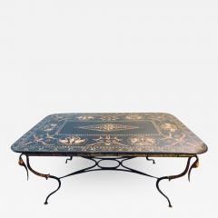 Trouvailles Toile Coffee or Low Table Gilt Metal Base and Corner Stork Heads - 1281311