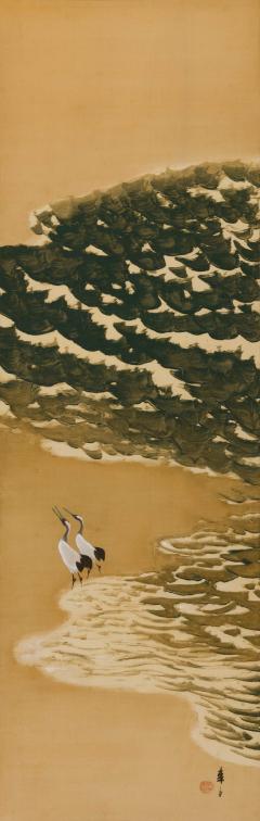 Tsuji Kako Cranes Calling On a Sunlit Shore 1910s 1920s - 4096483