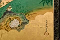 Tsurusawa Tangei Japanese Screen Pair 18th Century Flowers Birds of the Four Seasons - 4696731