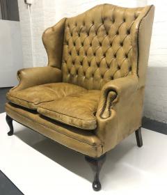 Tufted Leather Wingback Loveseat in the Style of Chippendale - 1611475