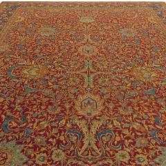 Turkish Hereke Antique Floral Red Green Blue Yellow Handmade Wool Rug - 2456784