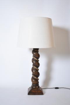 Turned wood column laurel pattern lamp XIXth c  - 4695830