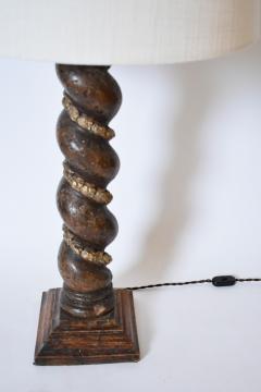 Turned wood column laurel pattern lamp XIXth c  - 4695831