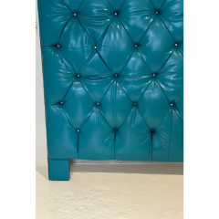 Turquoise Blue Leather Bed Tufted Headboard - 3101425