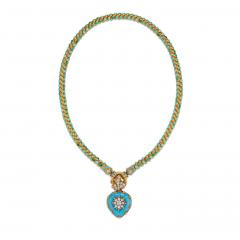 Turquoise Diamond and Enamel Serpent and Heart Locket Necklace - 4509196