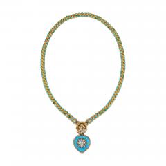 Turquoise Diamond and Enamel Serpent and Heart Locket Necklace - 4509209