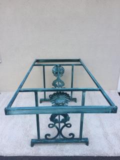 Turquoise Finish Aluminum Dolphin and Sea Shell Glass Top Dining Table - 1342213