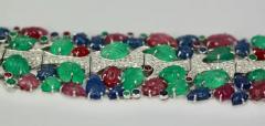 Tutti Frutti Carved Stones Diamond Bracelet 18 Karat Wide - 3449202