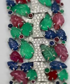Tutti Frutti Carved Stones Diamond Bracelet 18 Karat Wide - 3449204