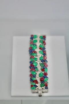 Tutti Frutti Carved Stones Diamond Bracelet 18 Karat Wide - 3449210