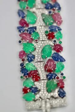 Tutti Frutti Carved Stones Diamond Bracelet 18 Karat Wide - 3449211